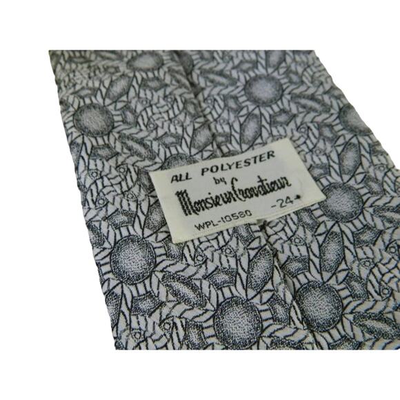 Vintage Wide White and Black Tie, Geometric Print Tie, Monsieur Cravatieur Tie - Picture 6 of 6